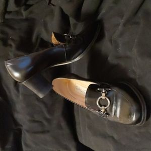 Vintage Calico Glossy Black Heels with decorative clasp